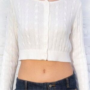 White Cable Knit Cropped Sweater